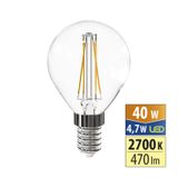 LED drop bulb 4.7W, E14, 2700K, CRI80, vit. angle 320°, 360° 470lm
