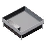 level. Stainless steel cassette Q12 with cable outlet for 12x45 modules covering D=25mm