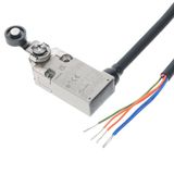 Small Safety Limit Switch, 4NC slow-action, roller lever, 5 m cable, horizontal cable exit D4F 0036E