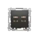 Double computer socket RJ45 category 6 with anti-dust cover, (module), black matt