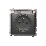 IP44 single socket outlet - transparent flap, Inox, metallized, 16A