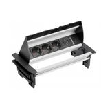 Furniture socket with brush, 3xSHUKO, 2xUSB-A 2.1A, cable 1.5 m, aluminum