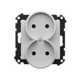 Double socket outlet without earthing, with shutters, module, 16A, quick connection, light gray matt