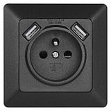 EMOS Built-in socket A6000.2 1xround 250V/16A + 2xUSB IP20 anthracite