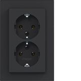 Double SCHUKO wall socket, tall, A.1, matte night black