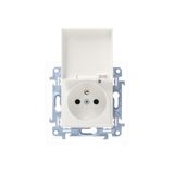 IP44 single socket outlet with frame seal - same color flap&frame, 16A, white