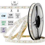 LED strip SMD2835 CW, 120LED/m, 14W/m, 1212lm/m, IP68, DC 24V, 13mm, 5m