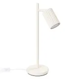 STYLISH CARBON DESK LAMP WITH A GROOVED BEIGE LAMPSHADE AND A SWITCH ON THE CABLE