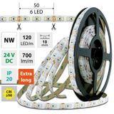 LED strip SMD2835 NW, 120LED/m, 7W/m, 700lm/m, IP20, DC 24V, 10mm, 10m