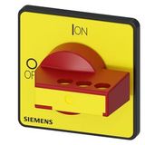 rotary operating mechanism, actuating lever red/yellow, for molded plastic encapsulation, lockable in 0- and 1-position.