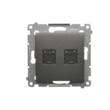 Double computer socket RJ45 cat. 6 with anti-dust cover, (module), anthracite, metalic