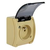 VG-1 Koala Single Socket with earthing contact (2P+Z) surface mounted IP44 beige with smoky (transparent) flap  VG 161-54