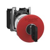 Complete emergency stop push button, Harmony XBA, red trigger ISO13850 key release 520E 40 mm 1NC