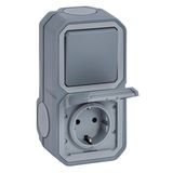 PLEXO 2 GANG GERMAN SOCKET + 2 WAY SWITCH VDE - GREY - SURFACE