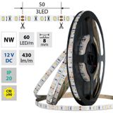 LED strip SMD2835 NW, 60LED/m, 4,8W/m, DC 12V, 430lm/m, CRI90, IP20, 8mm, 5m