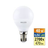 LED drop bulb 4.8W, E14, 2700K, CRI80, vit. angle 200°, 360° 470lm