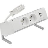 Desk socket set: 2x250V type E + USB A+C charger, Wieland quick connector; aluminum white