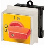 P1-32/IVS-RT/N On-Off switch, P1, 32 A, service distribution board mounting, 3 pole + N, Emergency switching off function, with red thumb grip and yellow front plate
