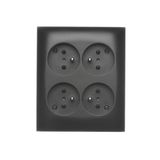 Quadruple socket outlet with earthing - IP20 version with shutters, 16A, quick connection, black matt
