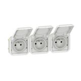 Plexo Mechanism French standard horizontal prewired socket outlet - 3 gang - White