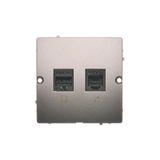 Computer socket RJ45 category 5e + telephone socket RJ11, (module), Inox, metallized