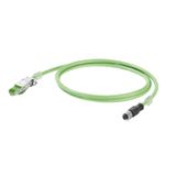 System cable, RJ45 IP 20, M12 D-code – IP 67 straight socket, Cat.5 (ISO/IEC 11801) / Cat.5e (TIA T568-B), PVC, 0.5 m
