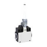 Limit switch, K series, ceramic rod lever, 2 side cable entry. Dimensions compatible to EN 50047, plastic body, contacts 1NO+1NC snap action. Ceramic rod