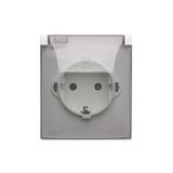 IP44 single socket outlet with Schuko earthing and shutters - transparent flap, white, 16A