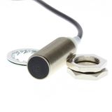 Proximity sensor, inductive, brass-nickel, short body, M18, shielded, 5 mm, DC, 3-wire, PNP-NO, 6 m prewired, including washer E2A 7303R