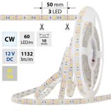 LED strip SMD5050 CW, 60LED/m, 14,4W/m, 1132lm/m, IP54, DC 12V, 10mm, 5m