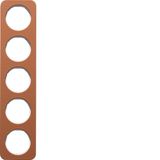 Frame 5gang, R.1, brown/p. white glossy, embossed leather