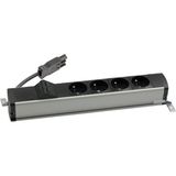 Standard power strip set: 4x250V type E + 2xRJ45 plate with Keystone mounting, Wieland quick connector; aluminum black