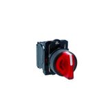 Ill selector switch, Harmony XB5N XB7N, plastic, red, 22mm, short handle, 3 position, stay put, 24V AC DC, 1NC 1NO