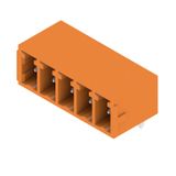 PCB plug-in connector, male header, closed side, THT solder connection, 3.81 mm, Number of poles: 5, 90°, Solder pin length (l): 3.2 mm, tinned, orange, Box