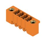 PCB plug-in connector, male header, Flange, THT solder connection, 3.81 mm, Number of poles: 4, 180°, Solder pin length (l): 3.2 mm, tinned, orange, Box