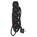 Extension Cord 3 m / 4 sockets / switch / black / PVC / 1 mm2