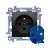 DATA single socket outlet with socket access element, 16A, black matt