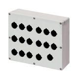 Aluminium push-button enclosure M4 230x205x80, 17 holes Ø 22, with cable entry