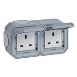 PLEXO 2 GANG BRITISH STANDARD 13A SOCKET OUTLET - GREY - SURFACE
