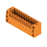PCB plug-in connector, male header, Flange, THT solder connection, 3.50 mm, Number of poles: 20, 180°, Solder pin length (l): 3.5 mm, Gold-plated, orange, Box