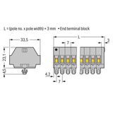2-conductor terminal strip without push-buttons with snap-in mounting