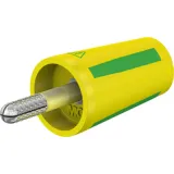 Screw-clamping adapter, 4 mm plug, spreadable to 4 mm socket, green/yellow, CAT II, 24.0161-20