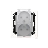 Double plug socket for the IP44 version - with a gasket - transparent flap, module, 16A, quick connection, light gray matt