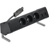 Desk socket set: 3x250V type E + 2xRJ45 plate with Keystone mounting, Wieland quick connector; black