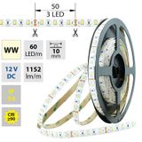 LED strip SMD2835 WW, 60LED/m, 14,4W/m, 1152lm/m, IP54, DC 12V, 10mm, 5m
