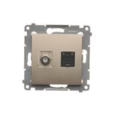 Aerial socket type "F" + computer socket RJ45 cat.6, Gold matt, metalic