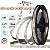 LED strip SMD2835 DW 240LED/m 14.4W/m DC 24V 1160lm/m CRI97 IP20 10mm 50m