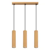 STYLISH GOLD HANGING LAMP WITH THREE GOLD LAMPSHADES, KARBON SERIES, ABOVE THE TABLE
