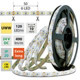 LED strip SMD2835 UWW, 120LED/m, 7W/m, 490lm/m, IP20, DC 24V, 10mm, 5m