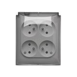 Quadruple socket outlet with earthing IP44 version - transparent flap, 16A, quick connection, white